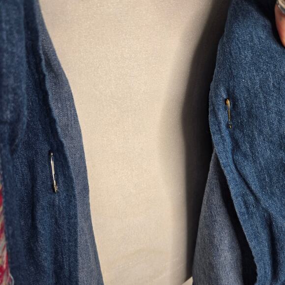 Falls Creek EUC denim embroidered Aztec open jacket kimono sleeves Medium blue - Picture 13 of 15